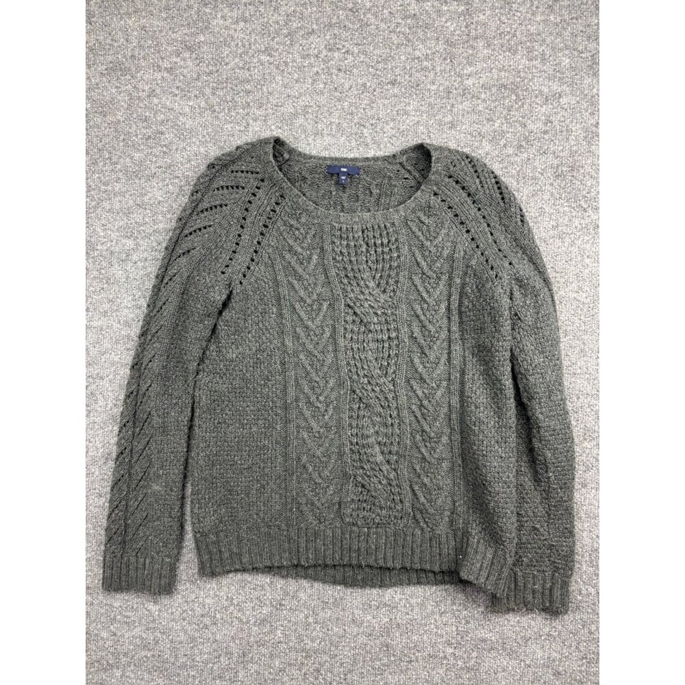 Gap Wool Blend Sweater Women's Large Gray Cable Knit Pullover Raglan Sleeve